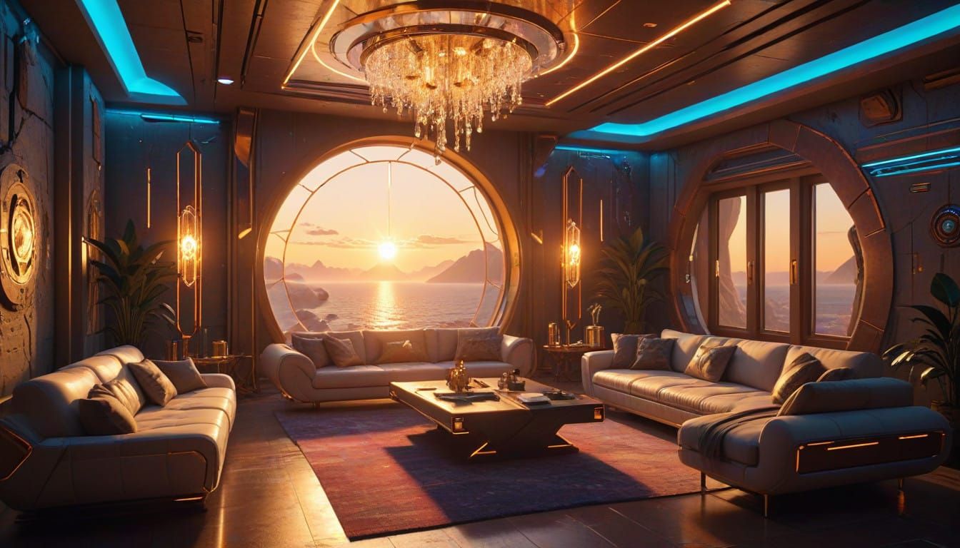 Surreal Cyberpunk Sanctuary with Crystalline Circuits and Go...