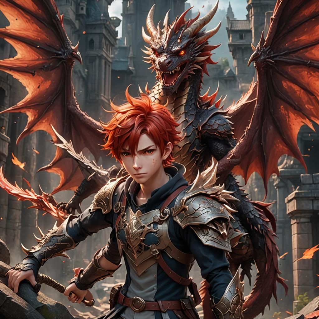 Anime Boy with Dragon Wings Concept Art