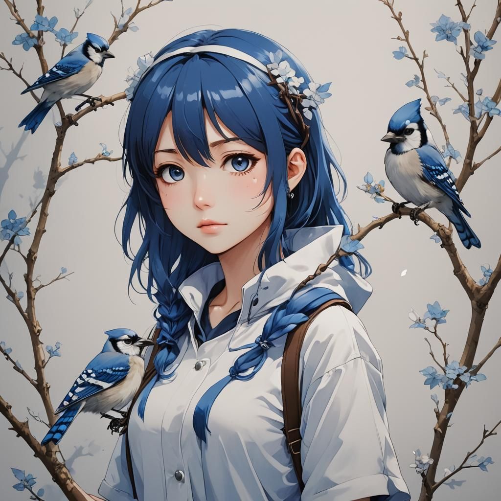 Anime Girl with Blue Jay Features