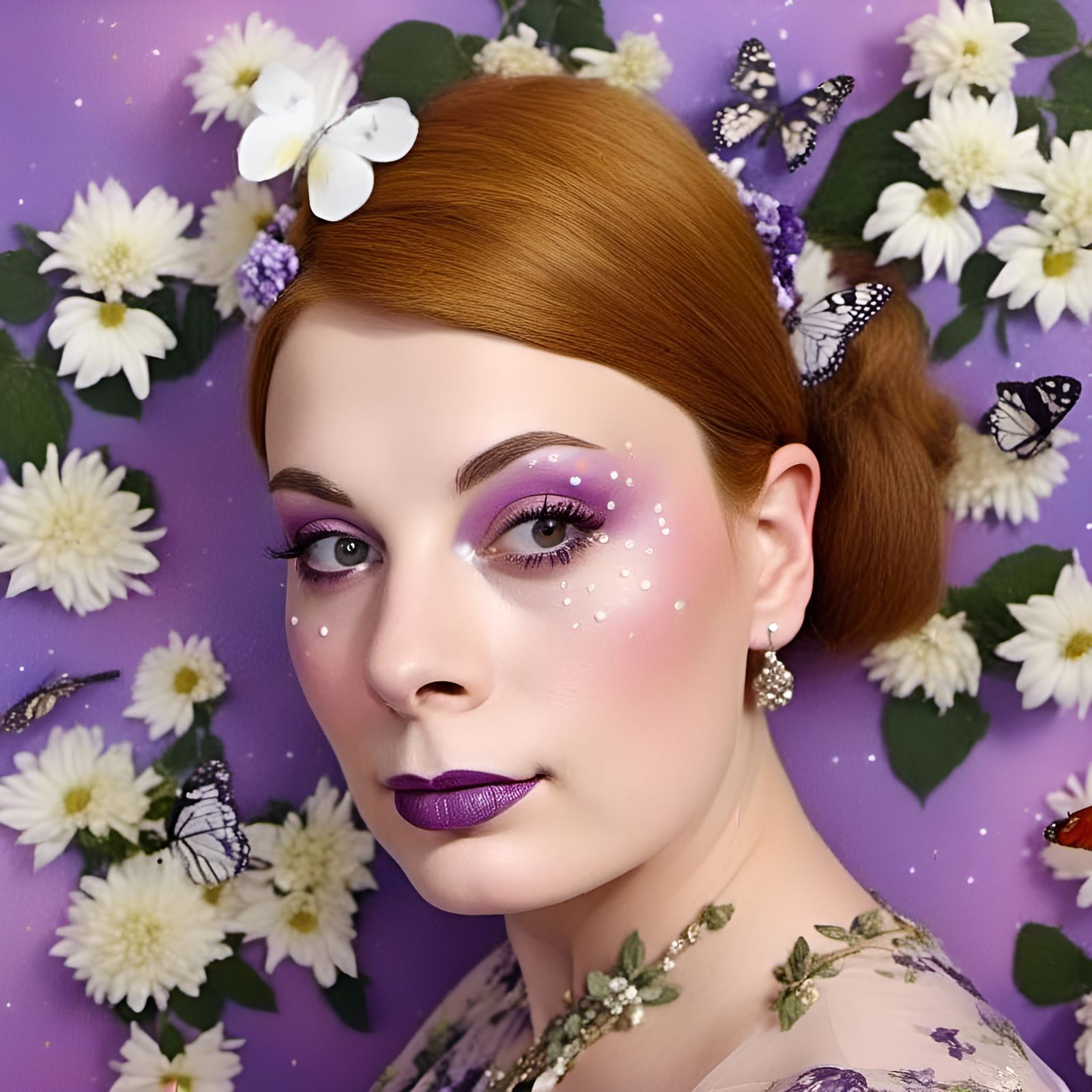 Ethereal Woman Portrait with Flowers in Splash Art