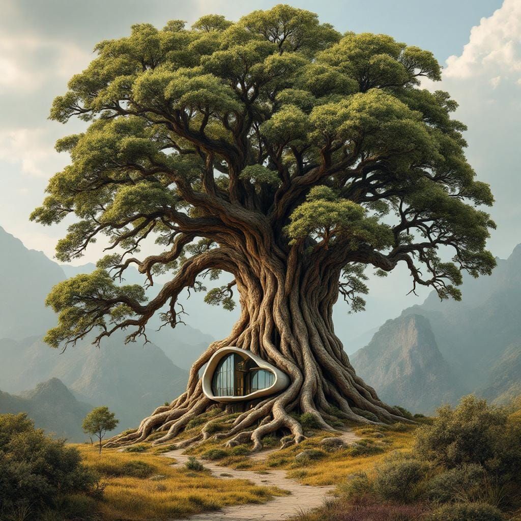 Gigantic Tree and Miniature Apartment Building