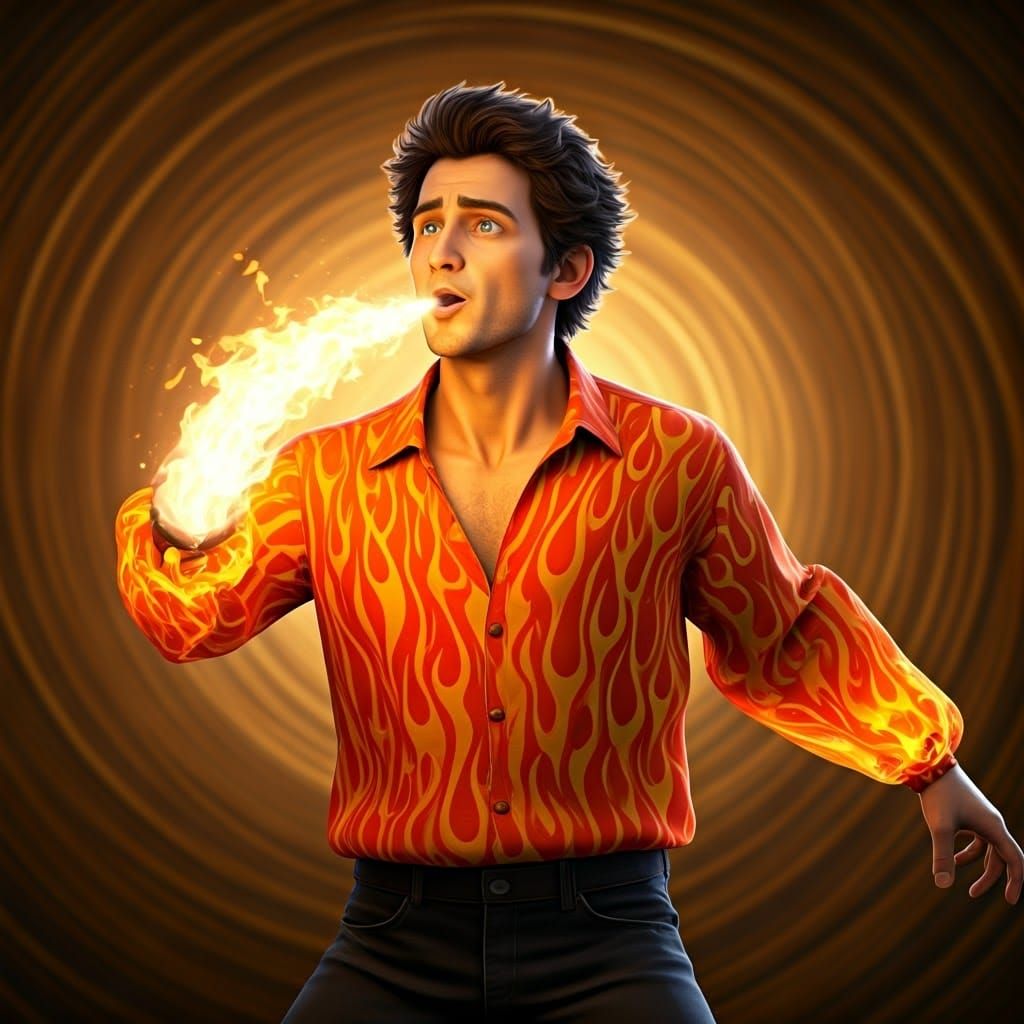 Man Fire Breathing in Pixar-Inspired 3D Digital Art
