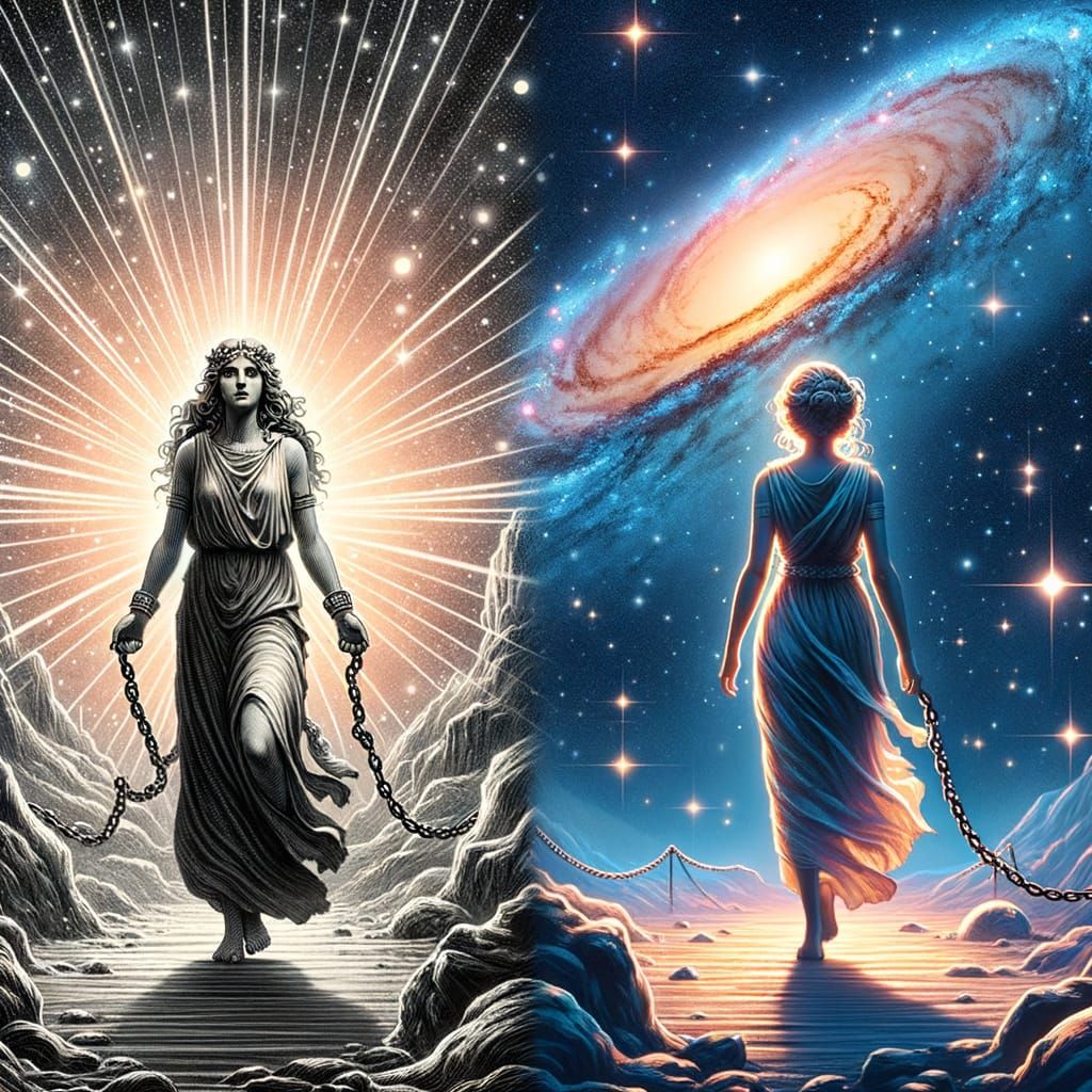 Classical Goddess Meets Cosmic Wonder in Andromeda