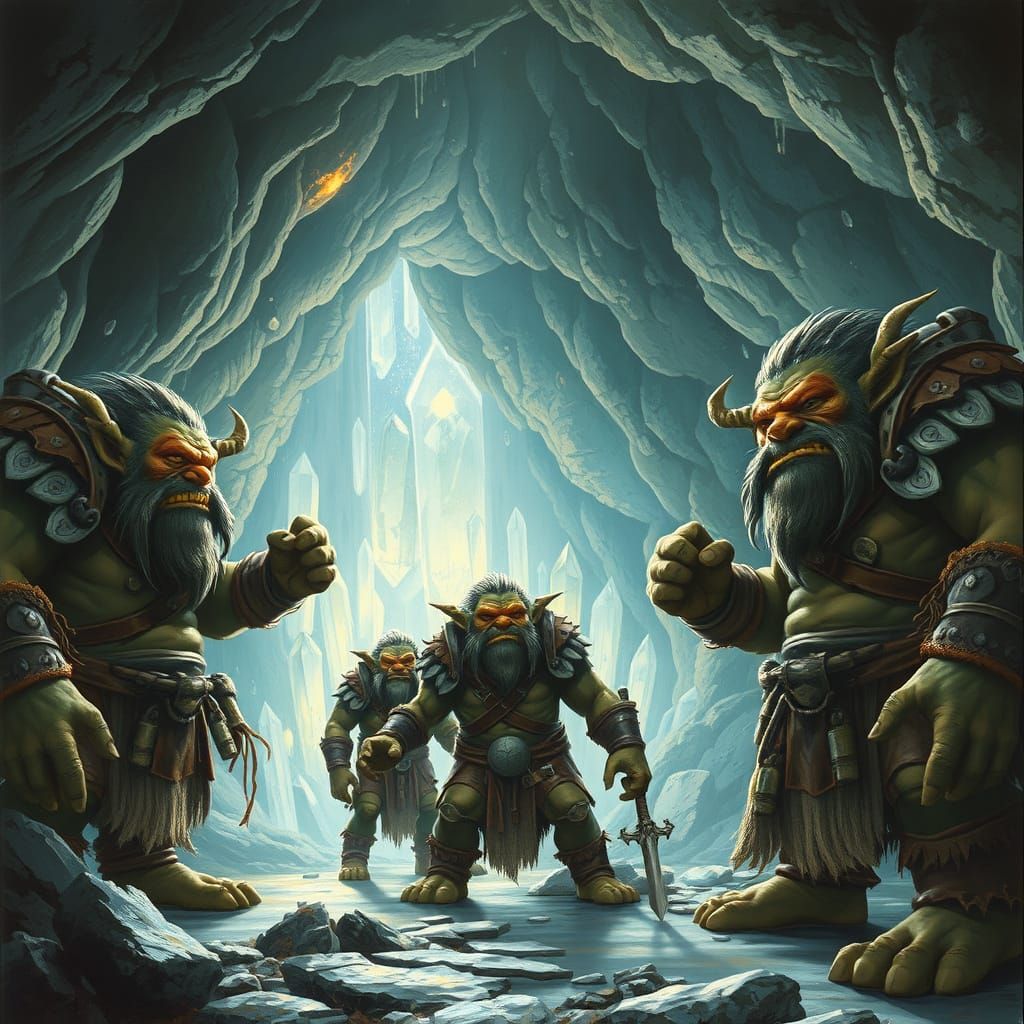 Trolls Guarding Crystal Cave in Atmospheric Style