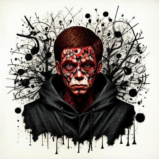 Expressionist Inkblot Art in White and Red