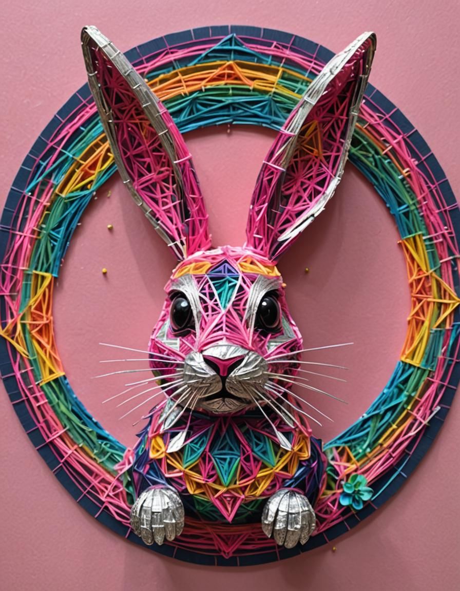 String Art Rabbit Under Mandala