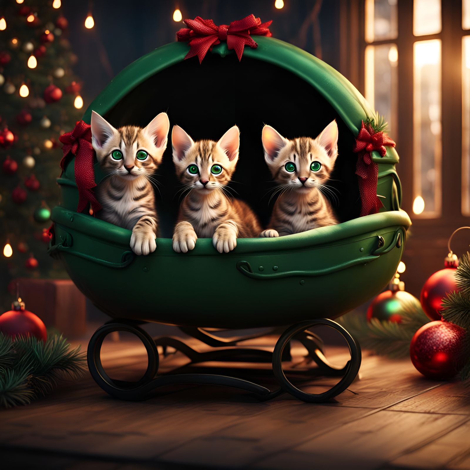 Bengal Kittens in Christmas Cradle: Digital Painting
