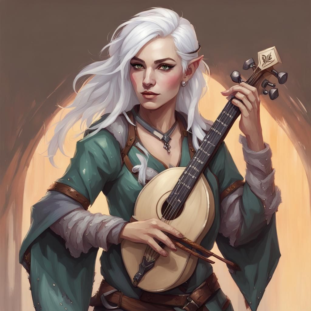 DnD Female Bard Changeling with White Hair