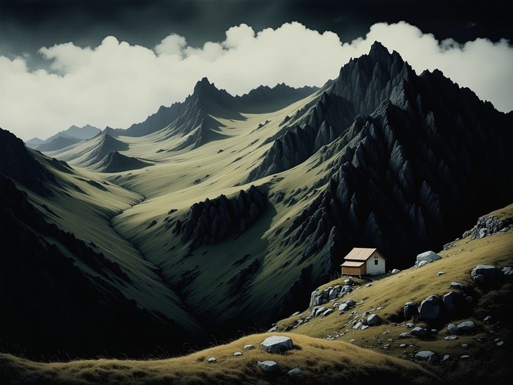 Surrealist Mountain Landscape in Dreamlike Pastel Hues