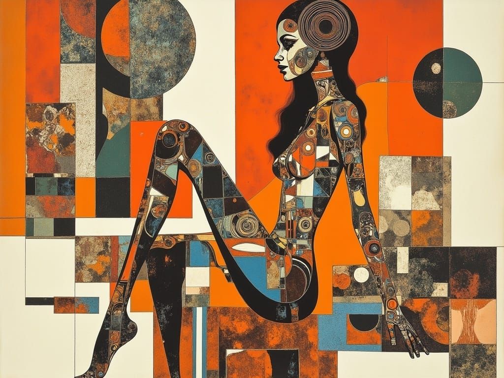 Sensual Woman in Geometric Abstract Studio