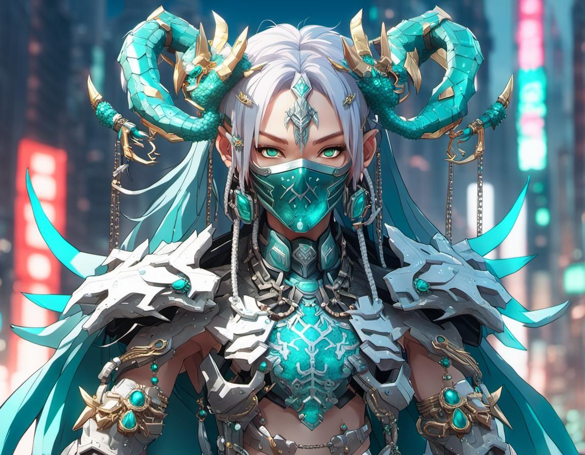Cyberpunk Dragon Cyborg with Metallic Mask