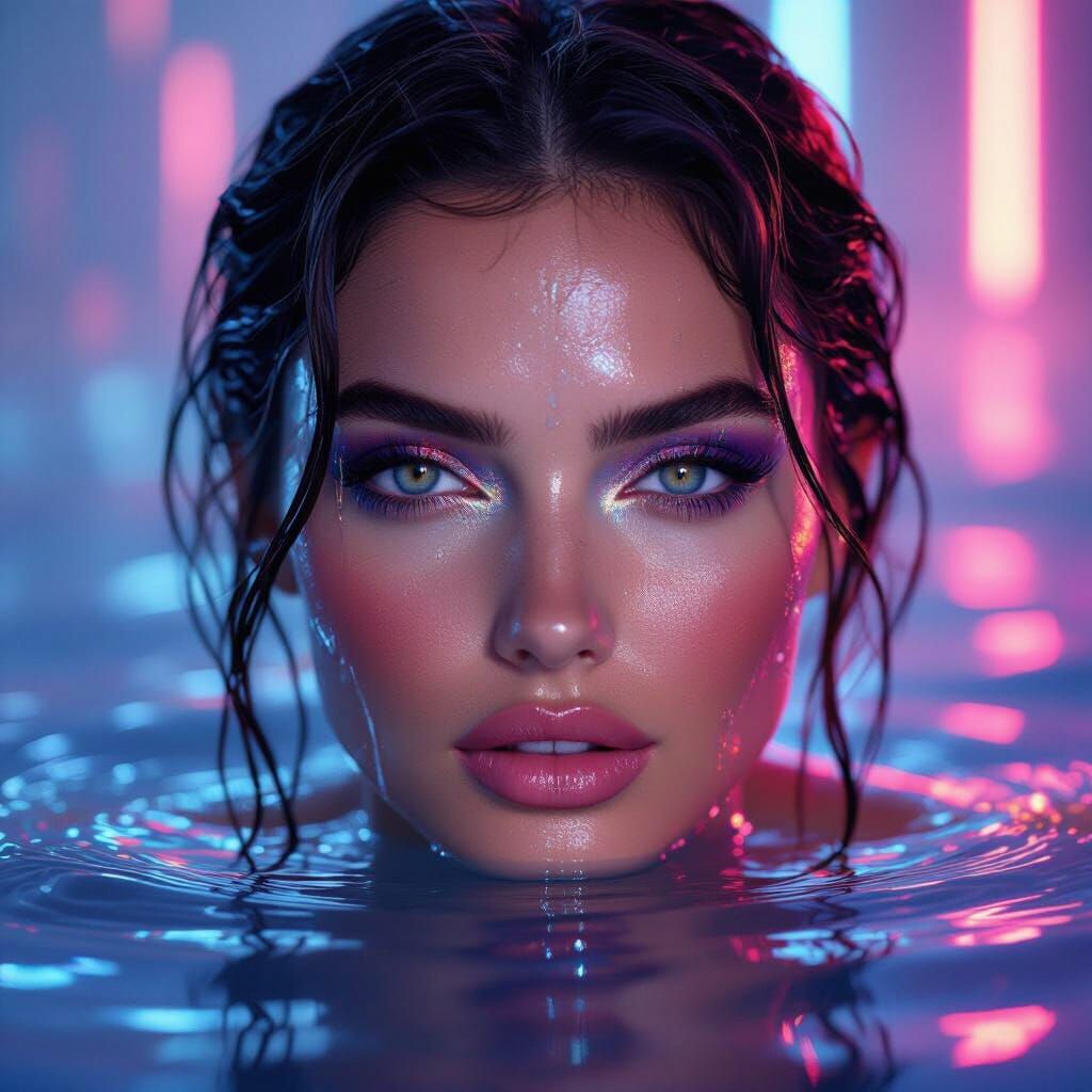 Submerged Beauty in Neon Lighting