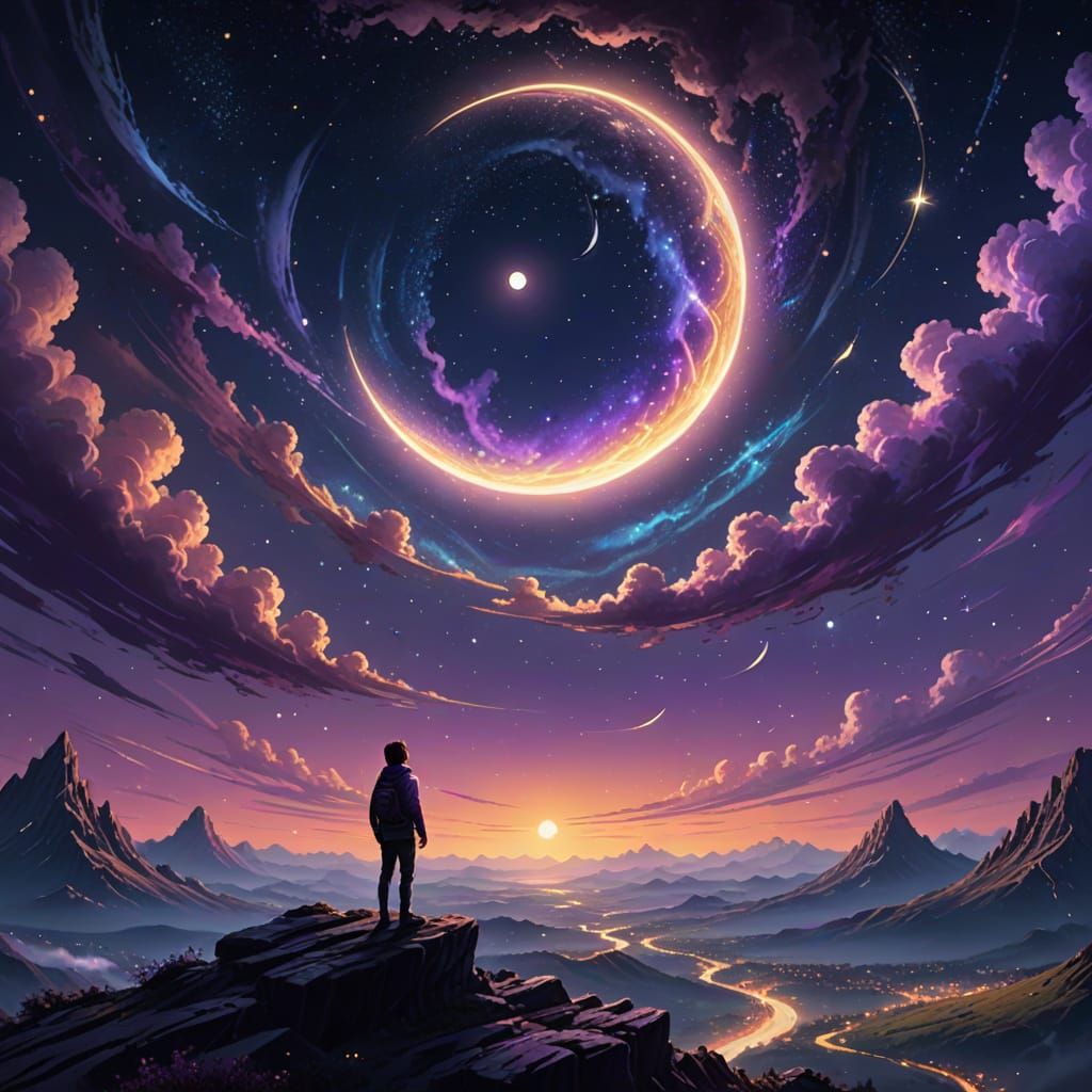 Person Gazing at Starry Sky in Digital Painting