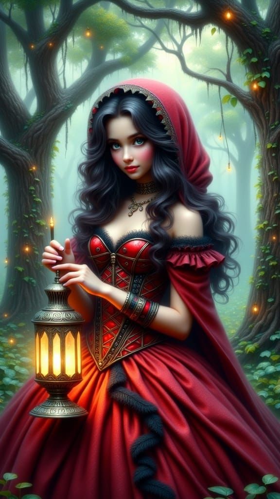 Little Red Riding Hood in Misty Forest