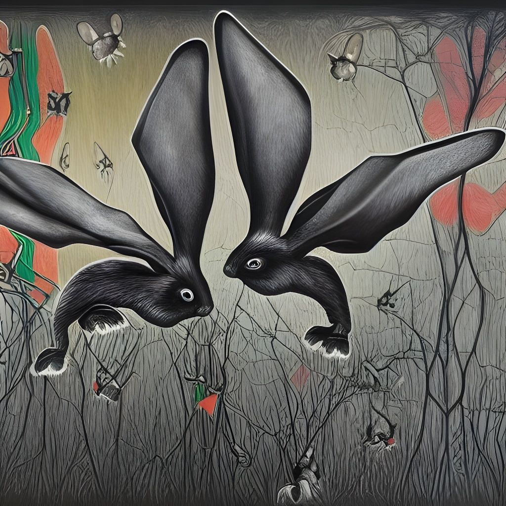Flying Rabbits in Creepy Contemporary Art Style