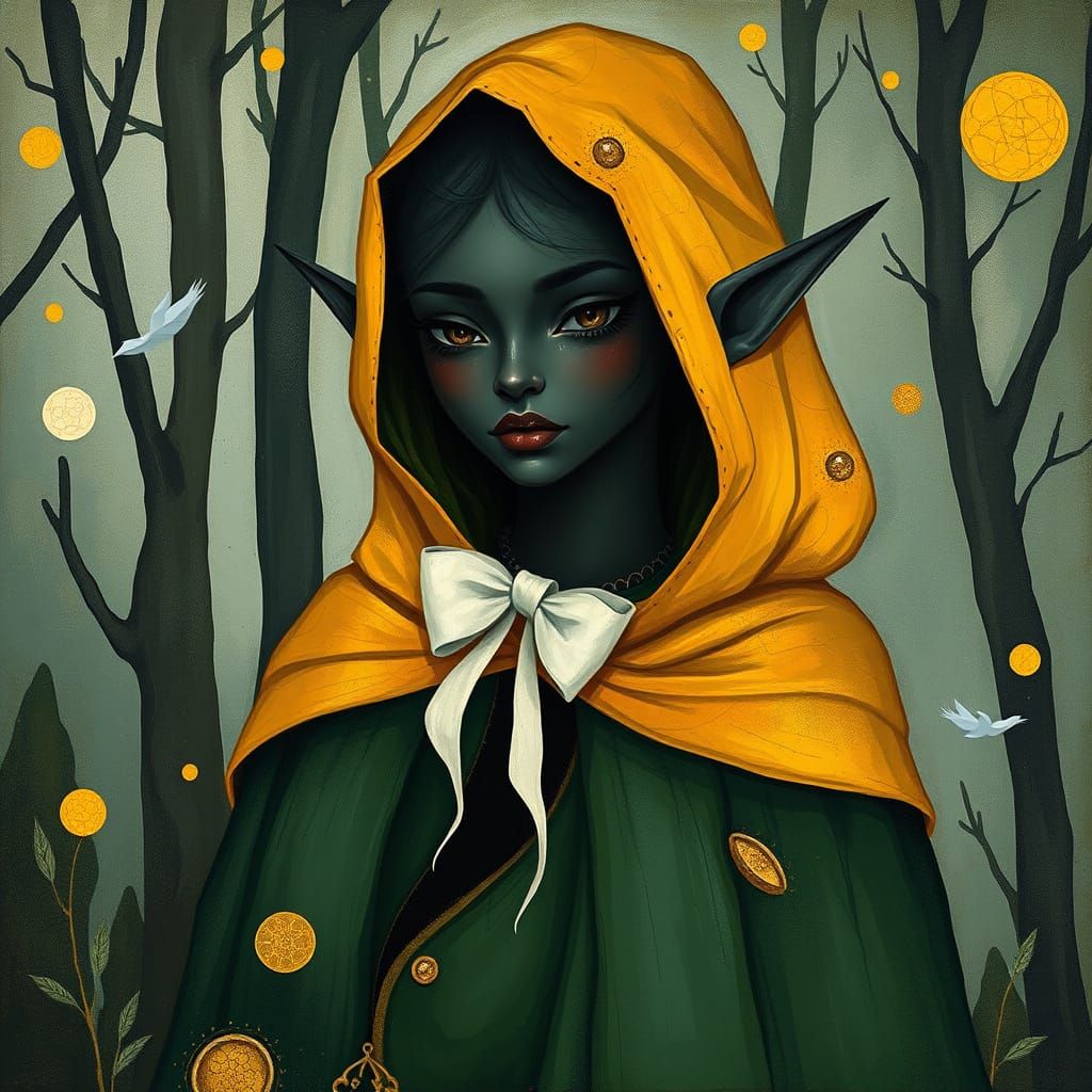 Dark Elf with White Bow in Enchanted Forest