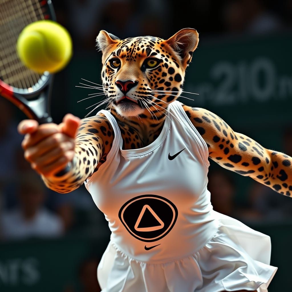 Leopard Serves at Wimbledon in Hyperrealistic Action Shot
