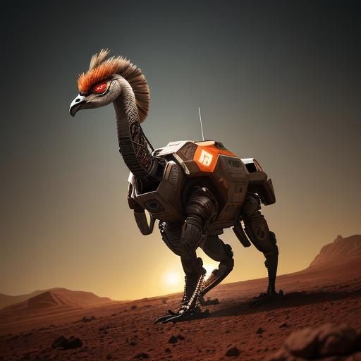 Robotic Emu Runs Across Mars in Sci-Fi Art