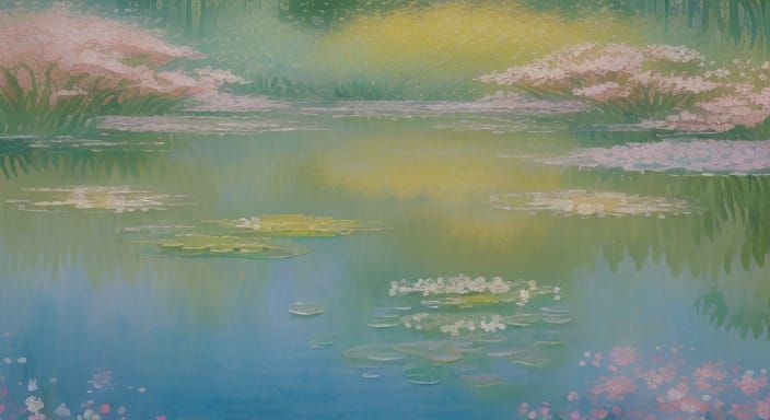 Ethereal Figure Basks in Serene Lake, Japanese Watercolour S...