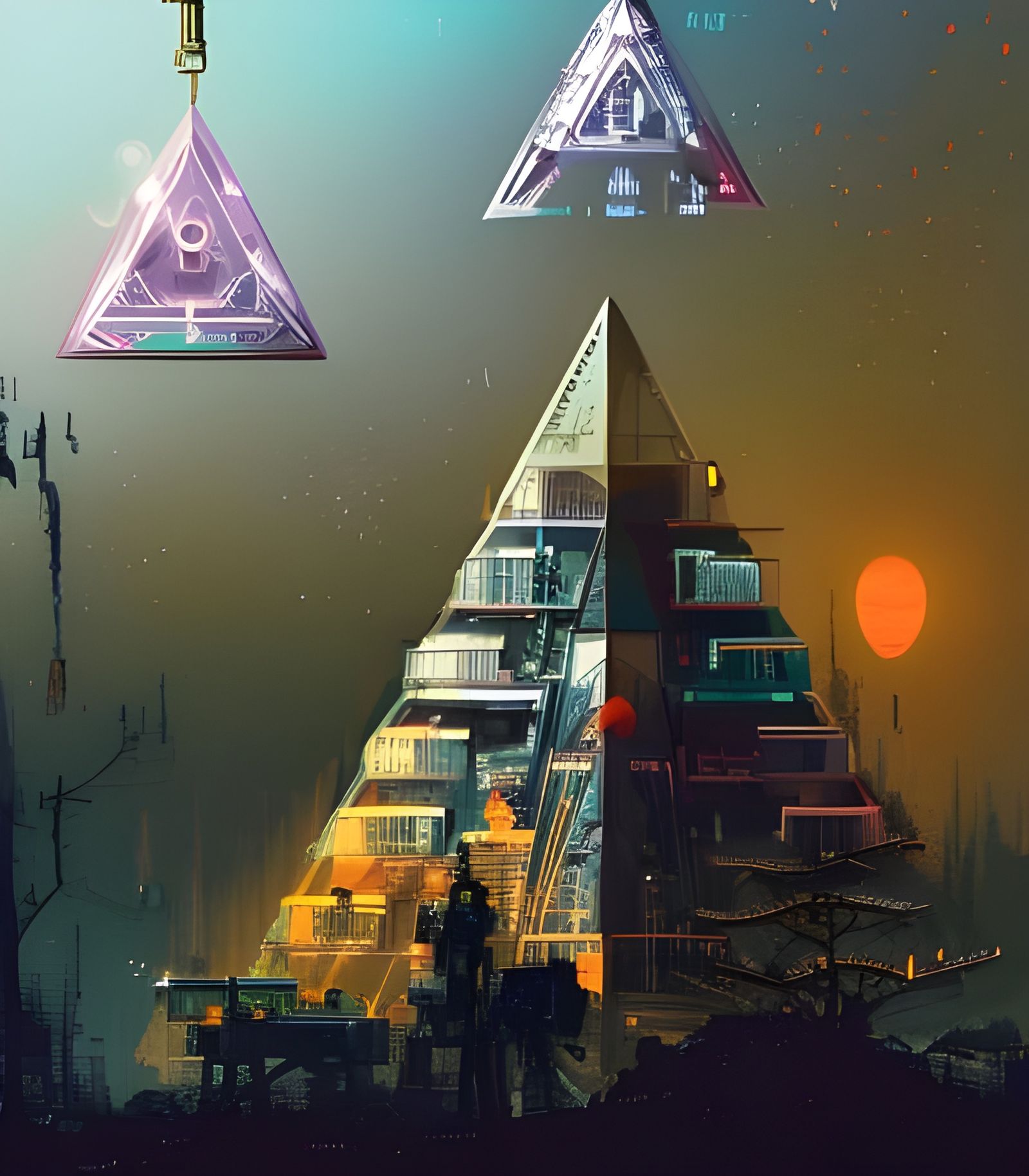 Cybernetic Pyramid: Intricate Matte Futuristic Art