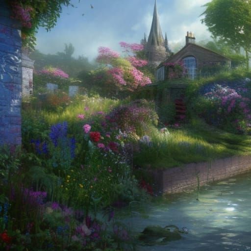 Victorian Seaside Village with Flower Garden