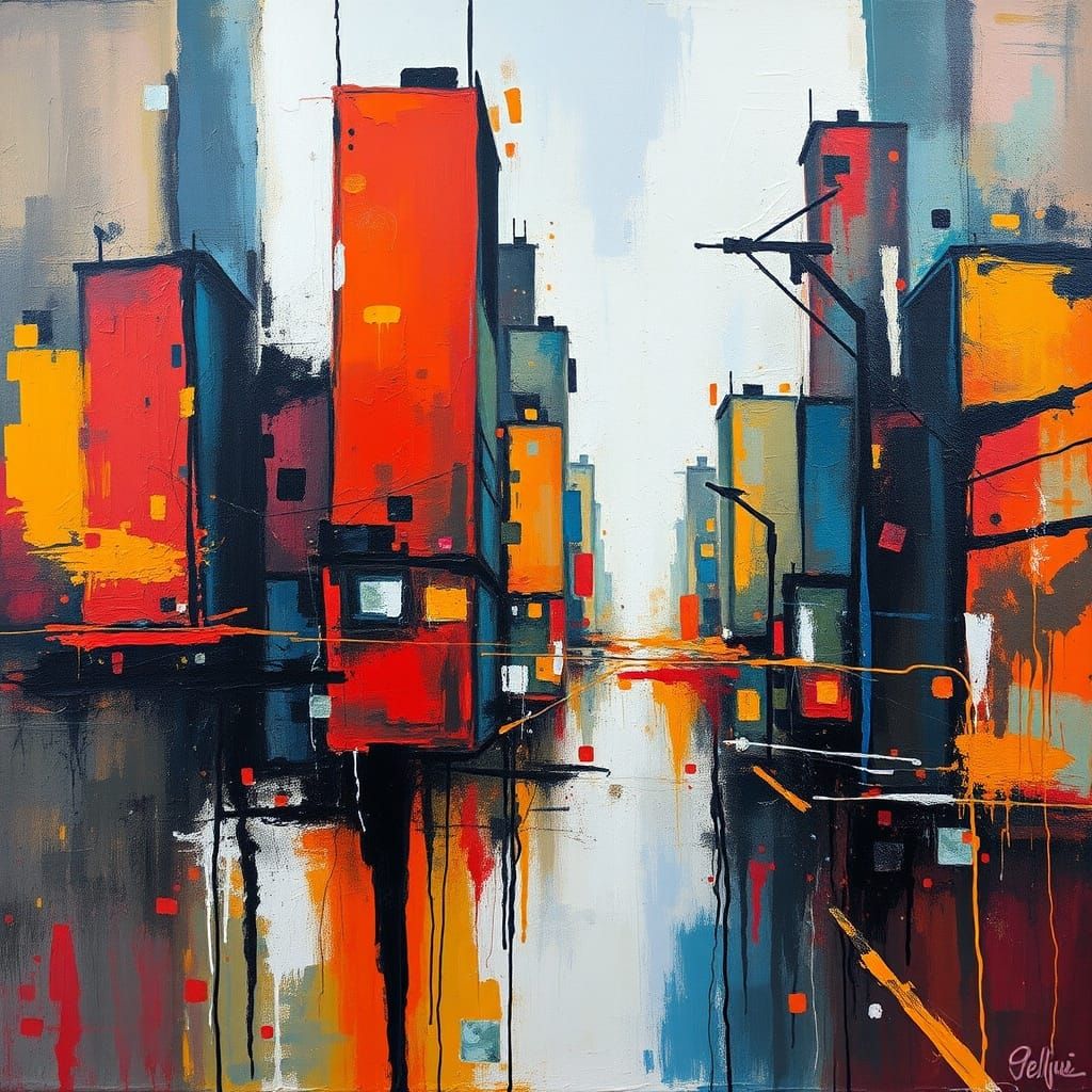 Neo-Impressionist Oil Painting of Urban Abstractionism