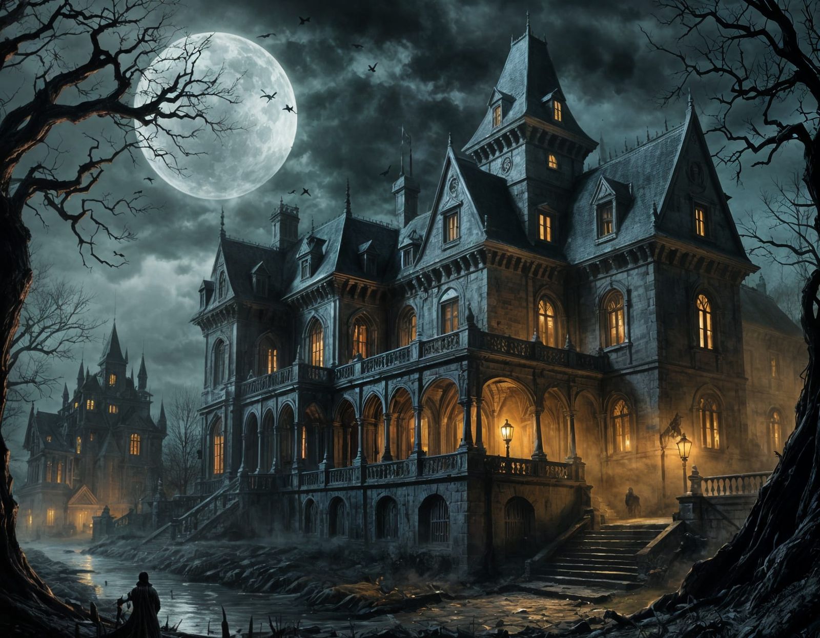 Haunted Manor: Sinister Banshee in Fantasycore Horror Art