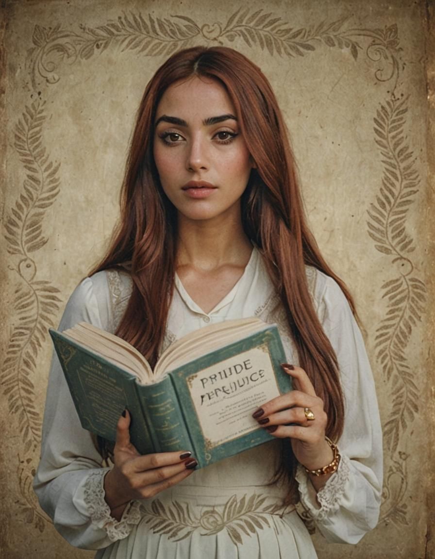Arabic Woman Reading Pride and Prejudice: Cinematic Portrait