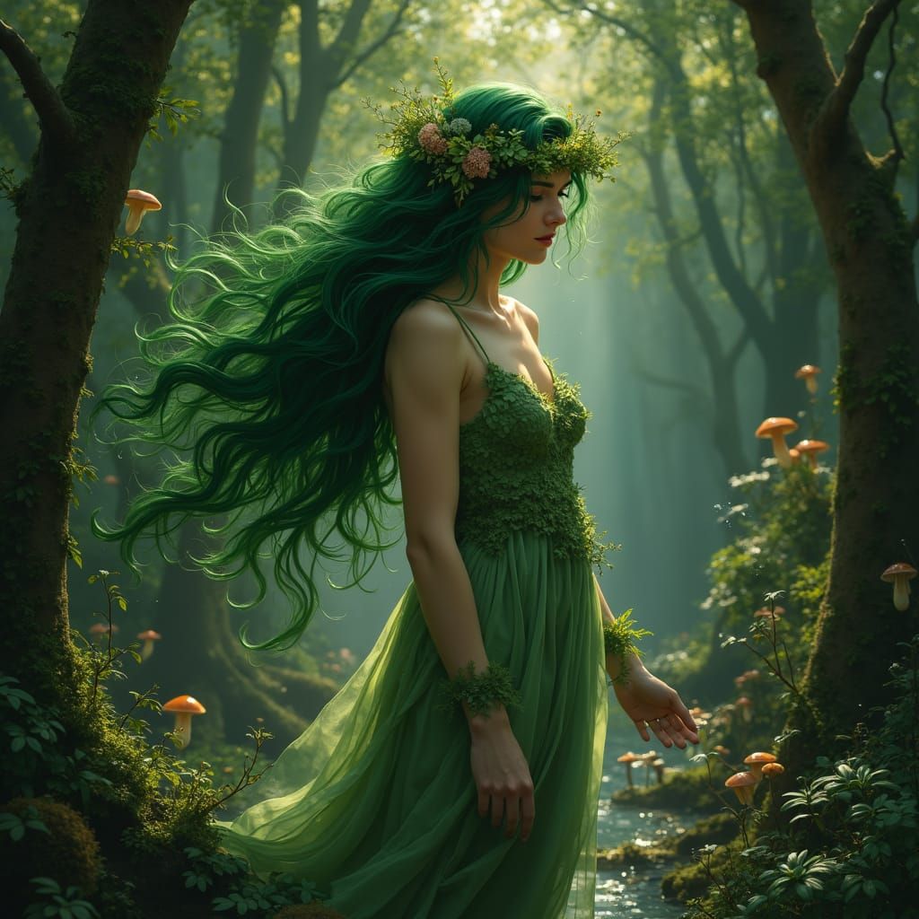 Enchanted Forest Nymph in Art Nouveau Style