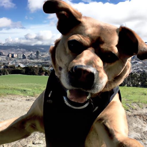 Realistic Dog Selfie with City Background