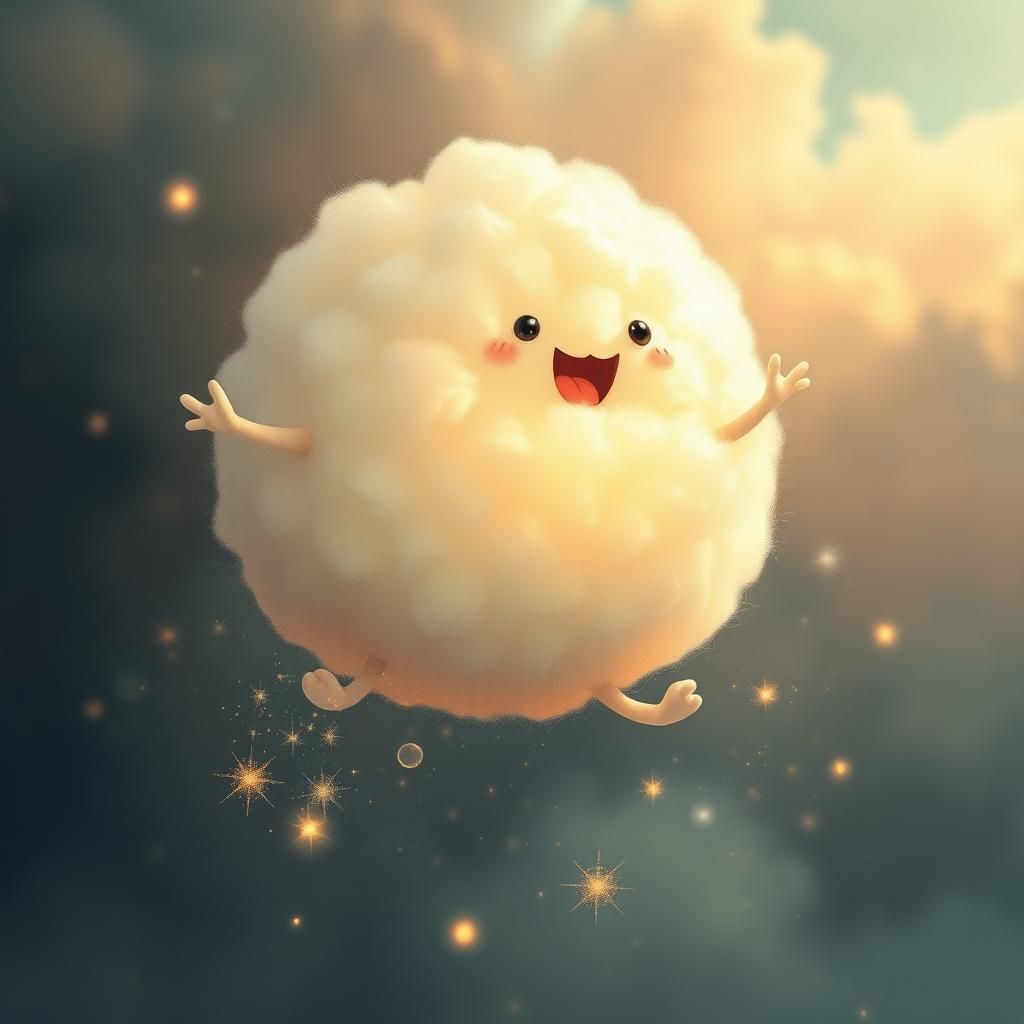 Cloud Creature Giggles in Dreamlike Illustration