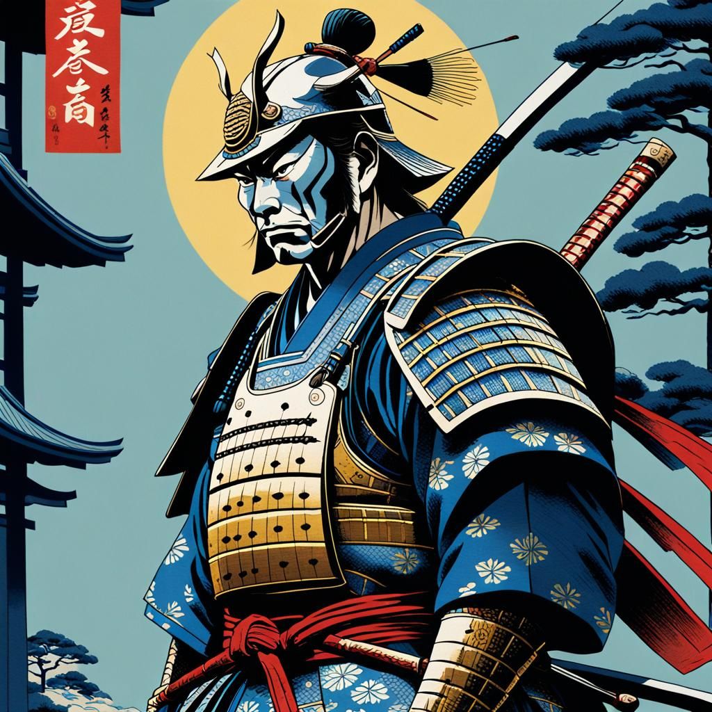 Samurai Warrior in Ukiyo-e Style with Katana