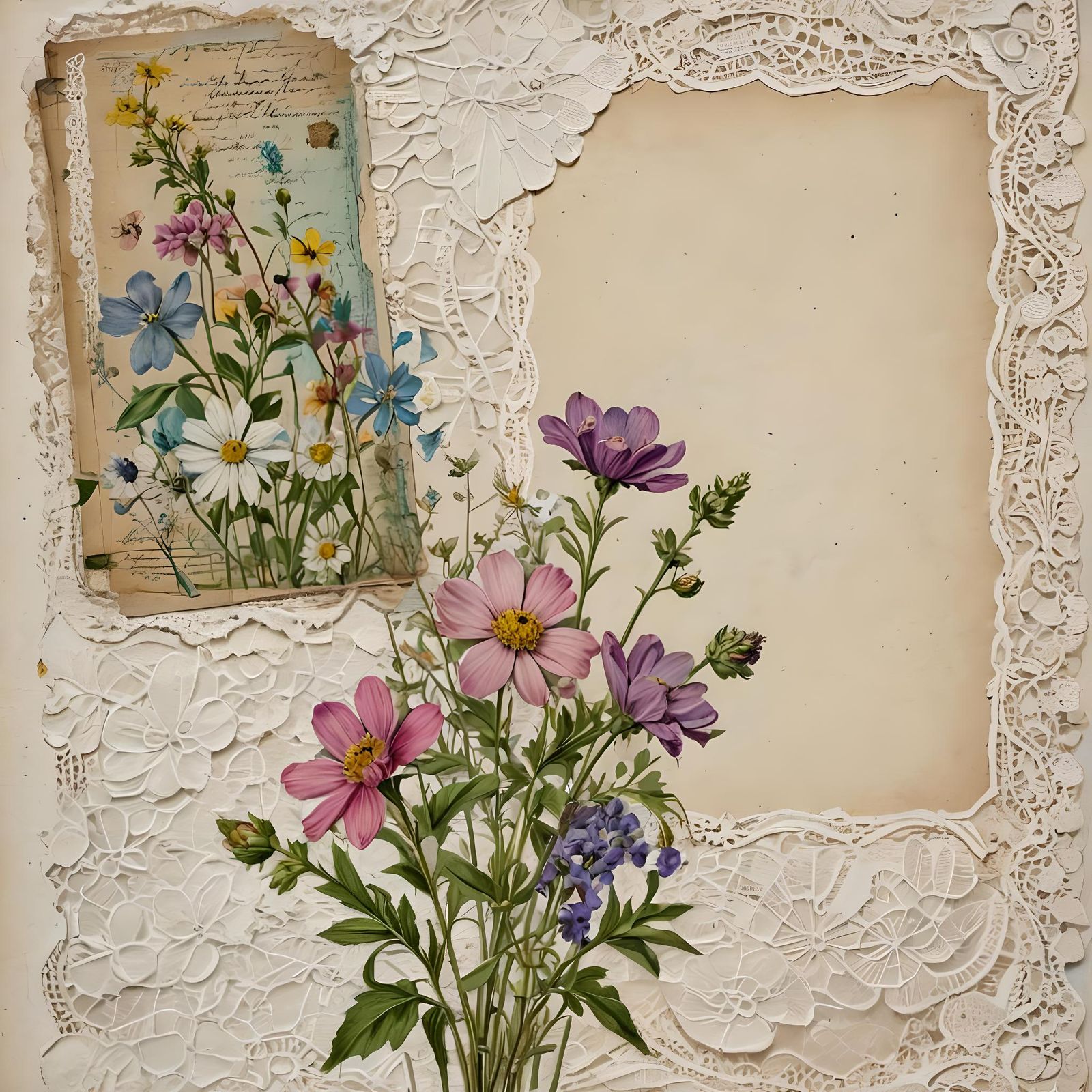 Scrapbook Page with Wildflowers and Vintage Ephemera