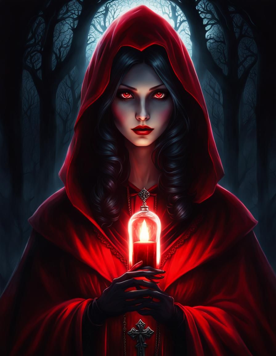 Gothic Red Riding Hood Cross in Anime Style