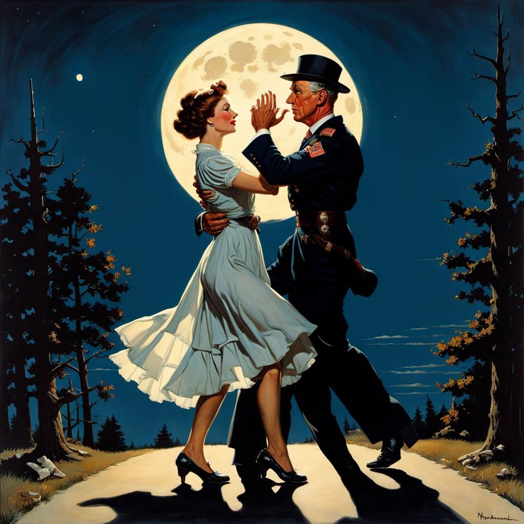 major and mrs bluebell dancing in the moonlight by Norman Rockwell