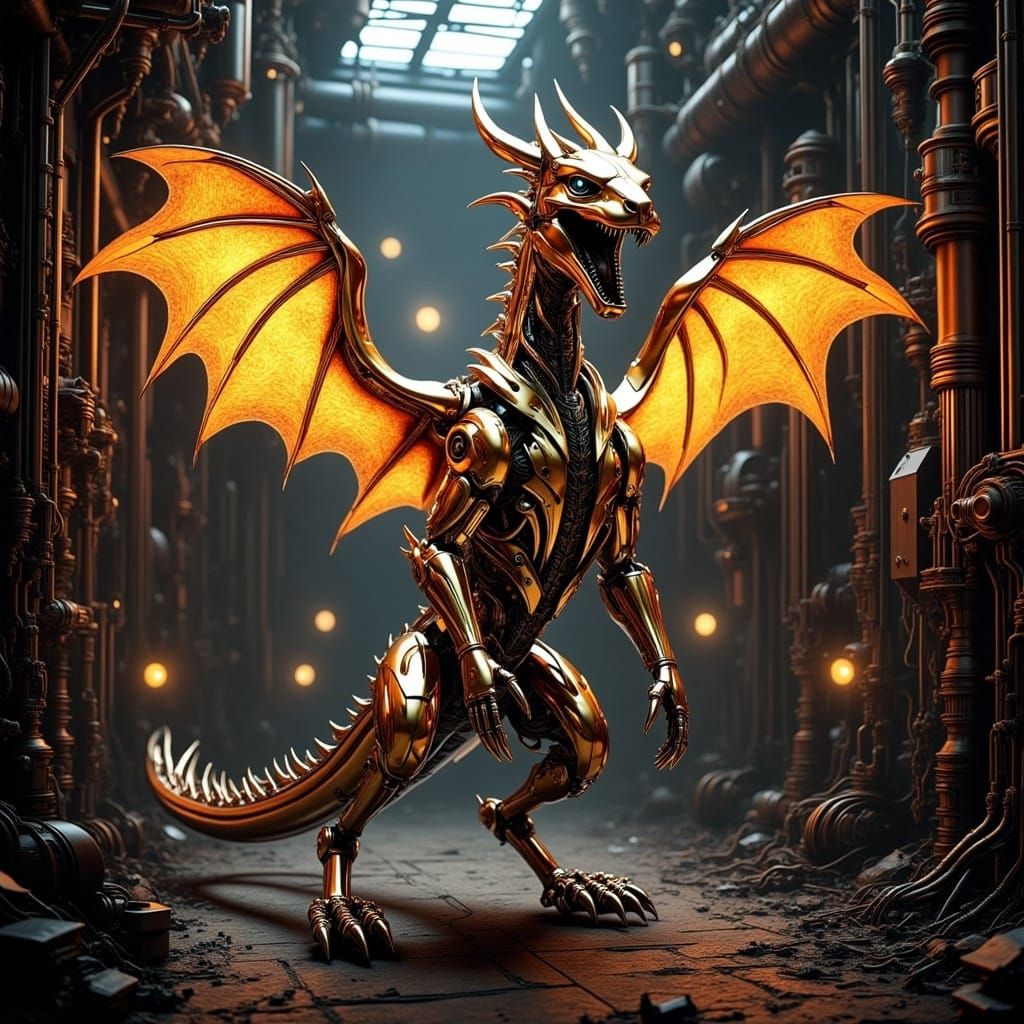 Cyborg Dragon in Dystopian Future