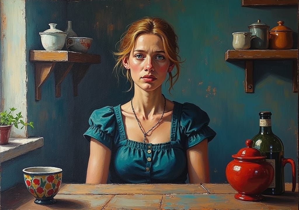 Despairing Housewife: Impasto Painting in Vivid Colors