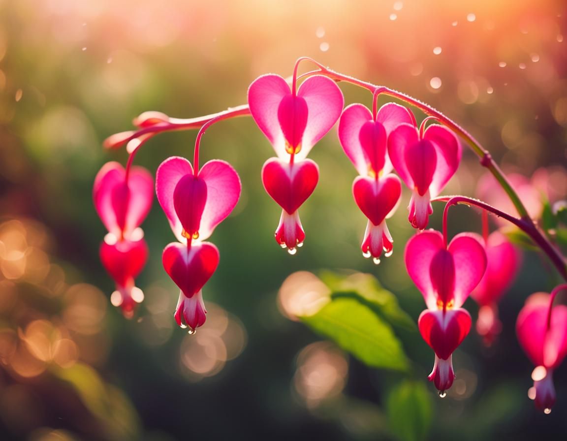Bleeding Heart Flowers in Golden Light: Polaroid Style