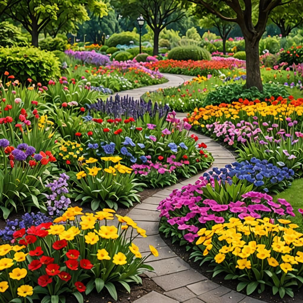 Rainbow Garden Park with Colorful Flowers