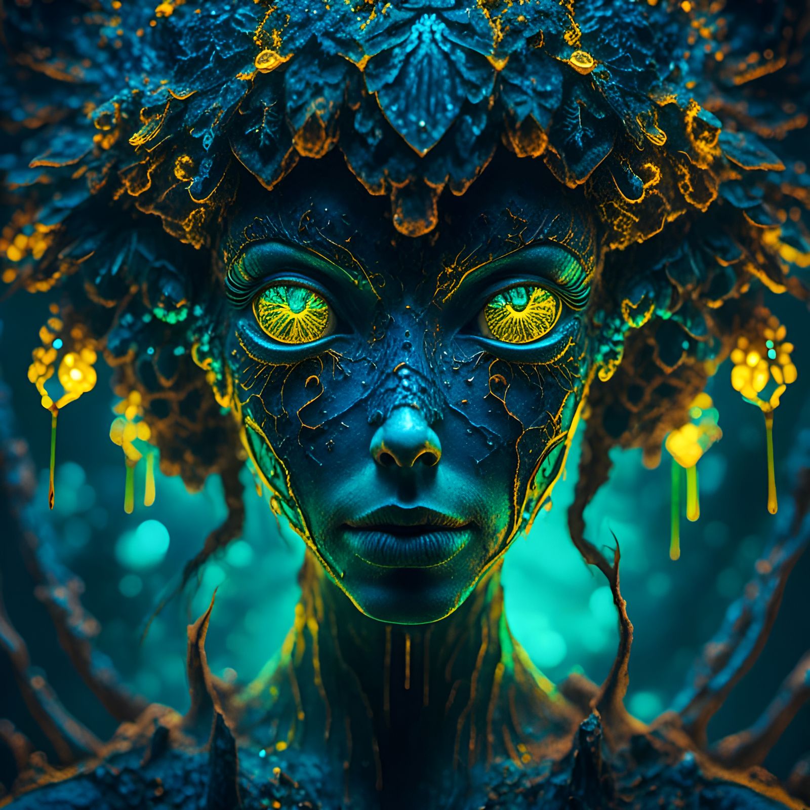 Detailed Psychedelic Image with Glowing Runes