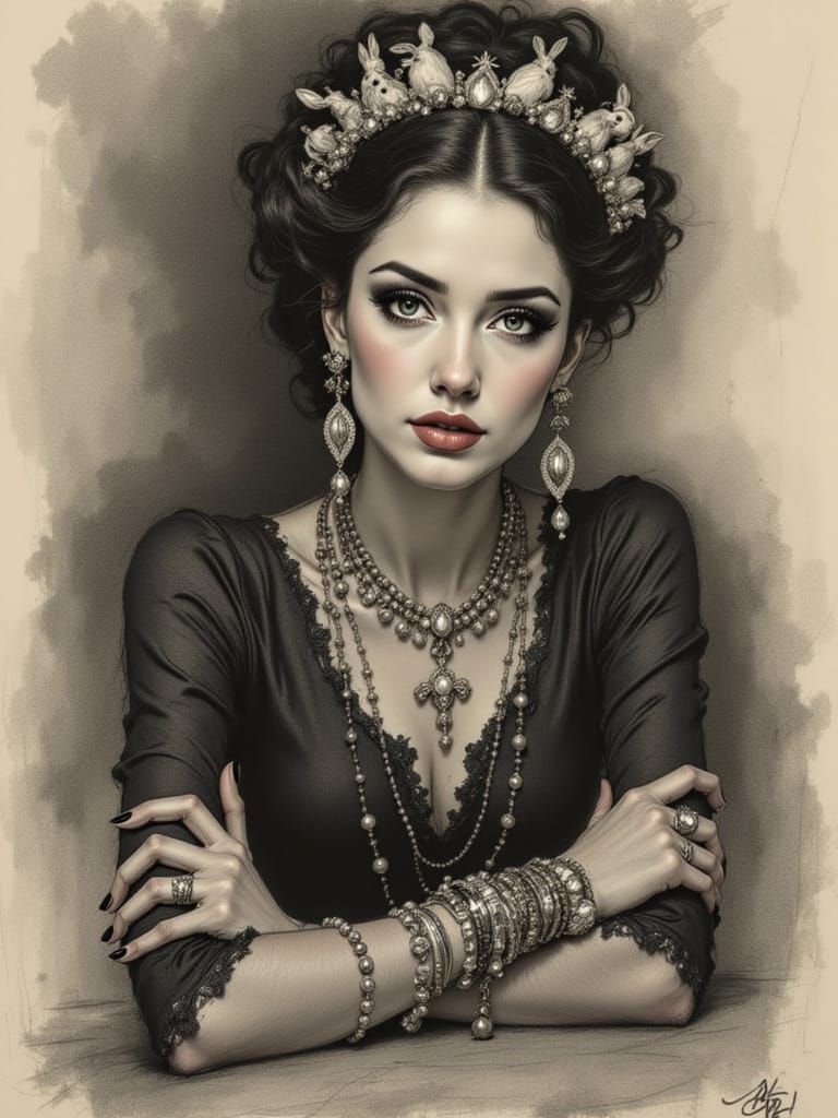 Whimsical Rabbi's Wife in Lavish Baroque Style