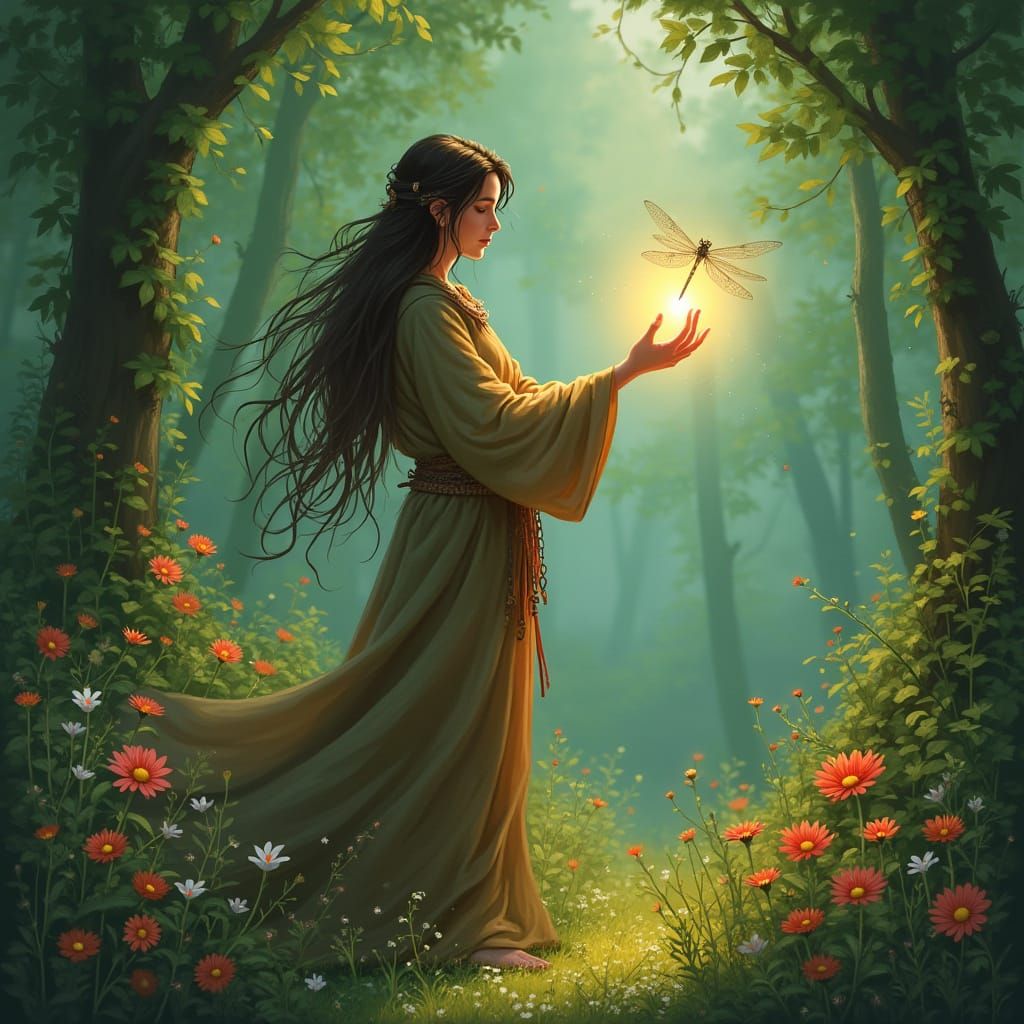 Serene Shaman with Healing Aura in Lush Forest