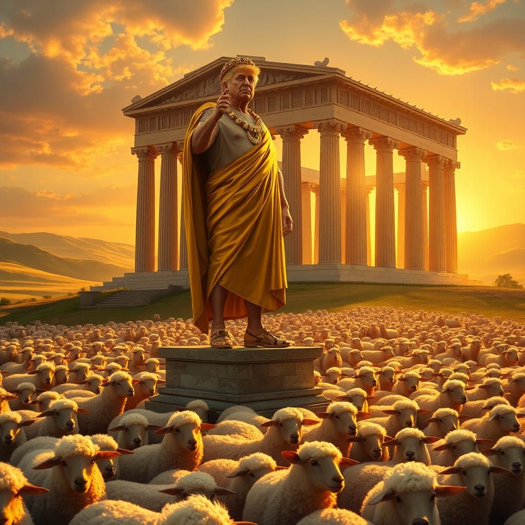 Trump as Emperor Overseeing Sheep, Digital Art