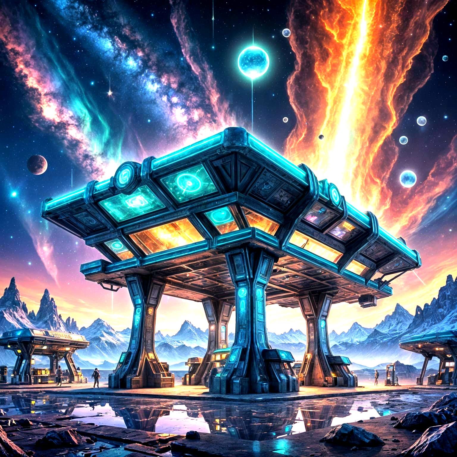 Alien Crystal Gas Station Reflects Cosmos