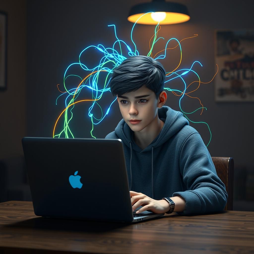 Teenage Addiction: Digital Tendrils Bind a Boy