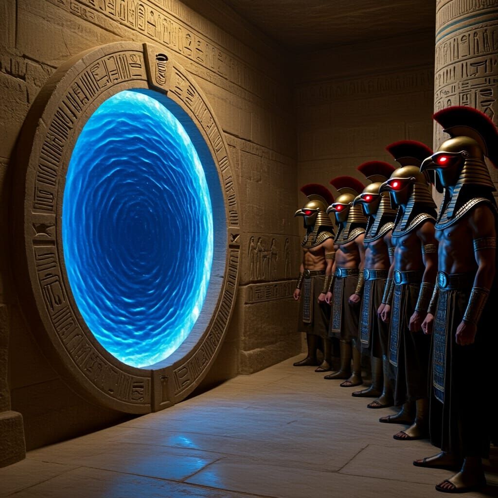 Stargate Scene with Jaffa Guards in Egyptian Temple