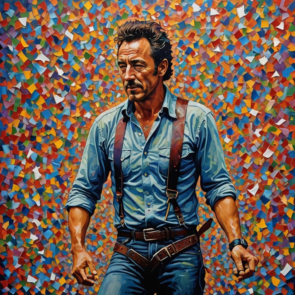 Bruce Springsteen Portrait in Expressionist Oil Painting Sty...