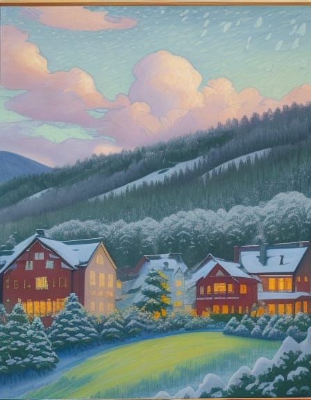 Whimsical Watercolor Cityscape in Neo-Impressionist Style