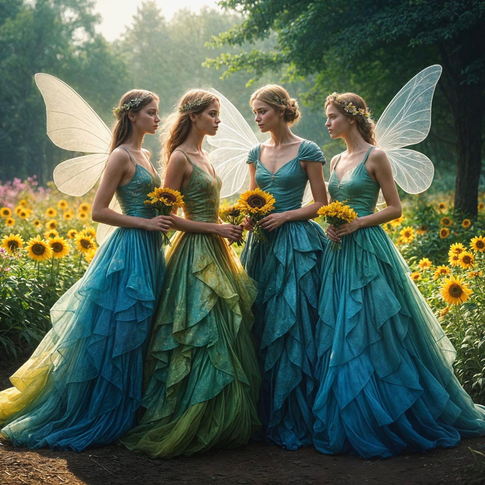 Realistic Fairies in a Vibrant Floral Wonderland