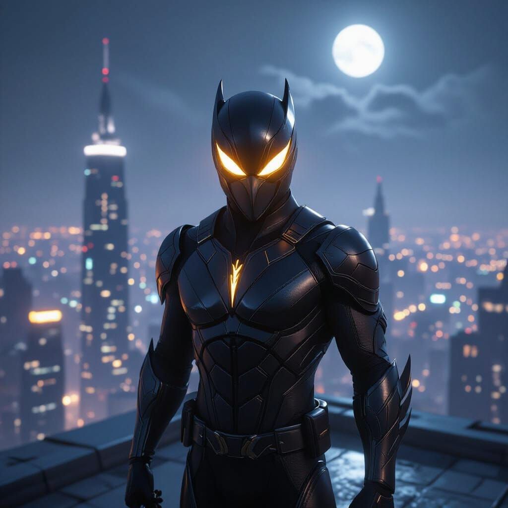 Night Falcon Vigilante on Rooftop in Futuristic City